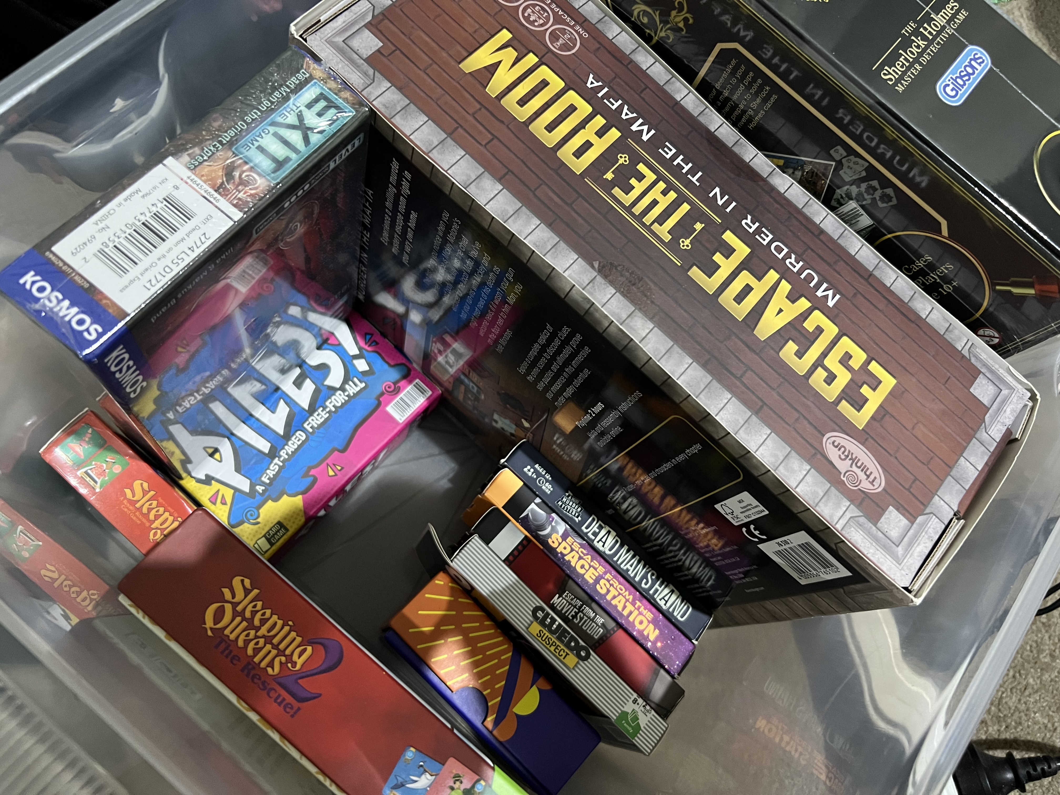 Several board games are visible.